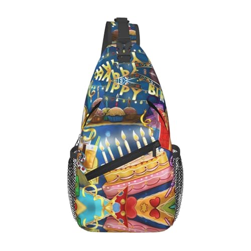 QAZWZML Happy Birthday Patterned outdoor crossbody bag, men's crossbody chest bag, suitable for fitness, cycling, and daily travel