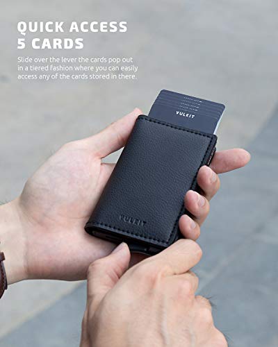 VULKIT Credit Card Holder RFID Blocking Leather Automatic Pop Up Wallet Aluminum Slim Pocket Business Card Case2