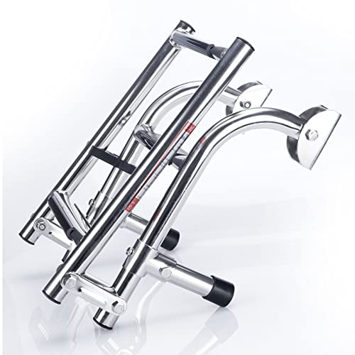 Marinebaby Stainless Steel Folding Boat Boarding Ladder for Pontoon,2+1 Steps Ladder Stern Mount W Rubber Grips,3 Steps Portable Folding Boat Ladder - Thumbnail 3