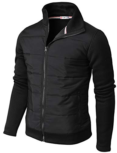 H2H Men's Casual Zip up Hoodie Puffer Jacket Performance Fleece Long Sleeve Black US L/Asia XL (CMOJA118)