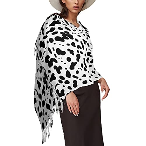 QIWCANM Women's Warm Scarf Dalmatian Print Tassel Scarf Black And White Dot Cows Skin Print Shawl Warm Ladies Gift