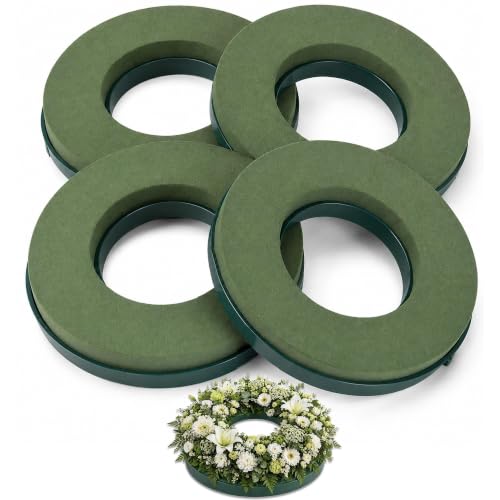 Terixe 4 Pack 10 Inch Wet Floral Foam Rings with Removable Plastic Trays