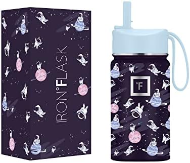 IRON °FLASK Kids Water Bottle - 14 Oz, Straw Lid, 20 Name Stickers, Vacuum Insulated Stainless Steel, Double Walled Tumbler Travel Cup, Thermo Mug, Metal Canteen (Space Heroes)