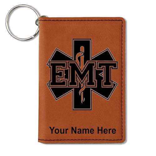 LaserGram ID Holder Wallet, EMT Emergency Medical Technician, Personalized Engraving Included (Dark Brown)