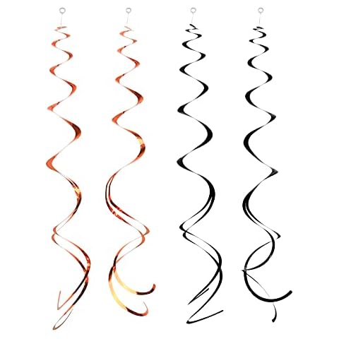 Mefuny Pack of 24 Orange Black Hanging Swirl Decorations Plastic Streamers Foil Swirls Ceiling Decorations Wedding Baby Shower Birthday Party Decorations Cover