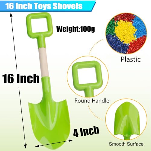 16" Kids Beach Spades Sand Shovels, Toys Gardening Tools Kit Sandbox Scoop Wood Handle Plastic Spade for Garden Sand Snow Backyard Summer Vacation for Kids Adults 2 Pack- Blue&Green - Image 2