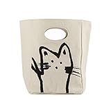 Fluf Canvas Lunch Bag | Lunch Box for Men, Women, Kids | Organic Cotton Meal Tote with Built-In Handle, Hey Cat