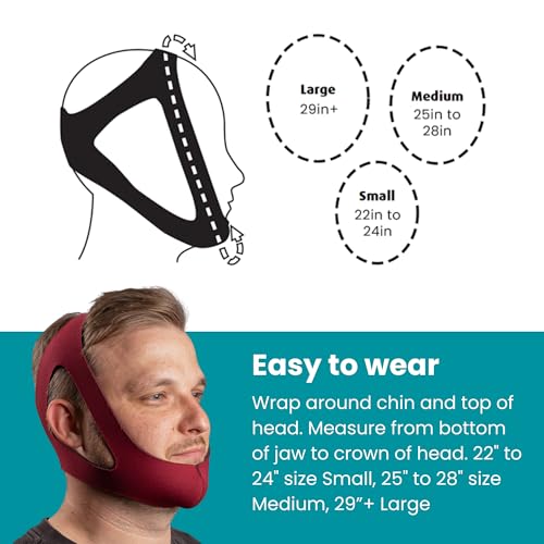 Image of LIFESOURCE - Made in USA Quality - Anti Snore Chin Strap for CPAP Users, Hook Free Non-Adjustable Design, Ruby Chin Strap for Snoring, Breathable & Comfortable, Latex-Free, Sizes S /M /L for Men & Women