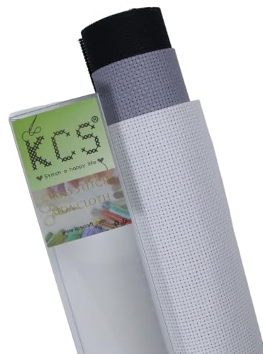 Image of KCS 3 pc of 15 inch x 18 inch(38cmx45cm) 16 Count Cross Stitch Cotton Aida Cloth Needlework Rolled Fabric Box,16CT,White+Light Steel Grey+ Black