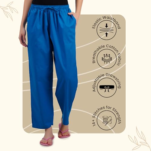 Image of Happy Bunny Parallel Pants for Women 100% Cotton Ankle Length Trousers Regular Fit with Elastic Drawstring Stylish & Pockets Casual Formal Wear for Office & Home