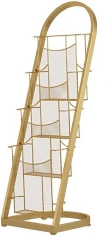 Magazine Rack, Floor - Standing Magazine Rack for Book, Newspaper, Periodical Storage & Single - Page Display Brochure Display Stand(Gold)