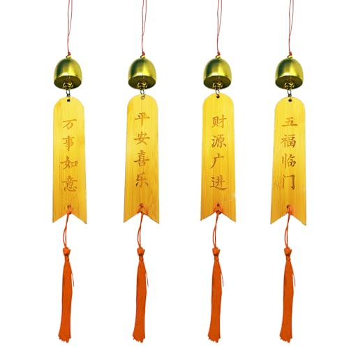 4 PCS Campanelli Vento bambù, Decorazione Sonora Bambù, Campanello Meditazione, per Balcone, Interno, Camera da Letto, Esterno