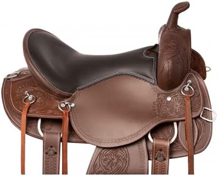 D&L Saddlery Leather Western Endurance Trail Horse Saddle Handmade Comfort with Horn Equestrian Horseback Riding Tack, Matching Headstall,Breast Collar,Reins Size:14"-18" inches Seat, M13