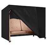 Dokon 3 Seater Garden Swing Covers Waterproof Heavy Duty Oxford Fabric Outdoor Swinging Chair Cover Windproof Anti-UV Patio Garden Hammock Cover with Zips (215x125x170cm) - Black