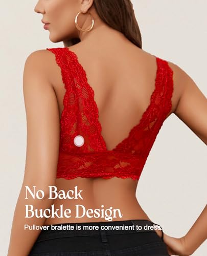 Image of Avidlove Bralettes for Women Lace Bra Non Padded Longline Bralette Deep V Triangle Sexy Everyday Lingerie Bras