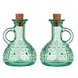 Bormioli Rocco Country Home Olivia Oil Bottles, Set of 2-7 oz Blue-Green Glass Dispensers for Olive Oil & Vinegar, Decorative Tabletop Containers for Kitchen & Dining - Italian Glassware