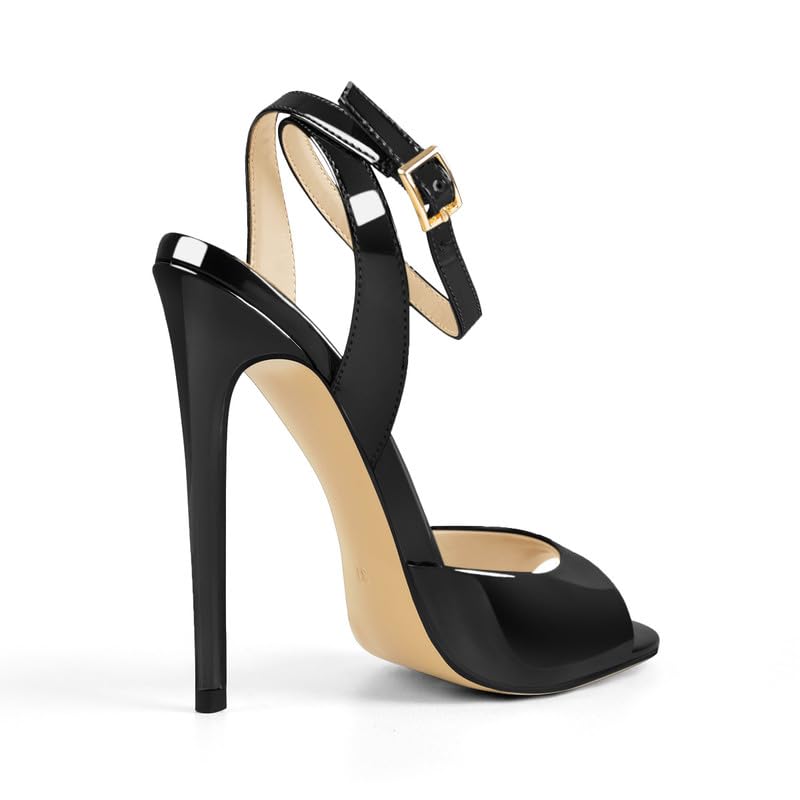 blingqueen Damen Peeptoe Sandaletten Lack Sandalen Stiletto Slingback High Heels