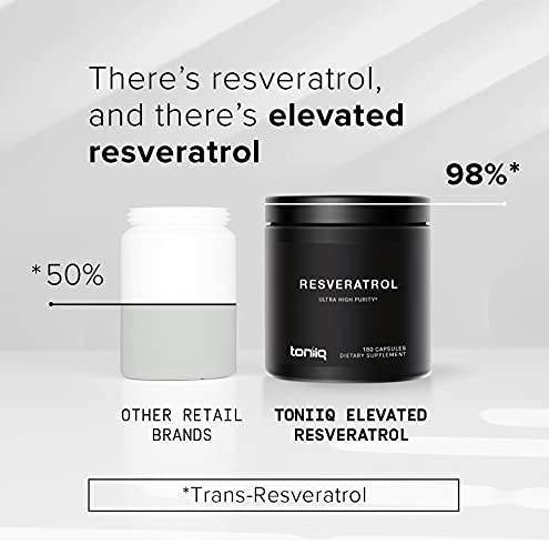Ultra High Purity Resveratrol Capsules - 98% Trans-Resveratrol - Highly Purified and Highly Bioavailable - 180 Caps Reservatrol Supplement