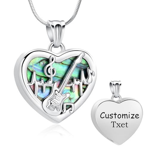 Minicremation Heart Guitar Cremation Pendant Necklace for Ashes Stainless Steel Music Guitar Pick Cremation Keepsake Memorial Urn Necklace