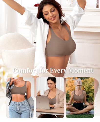 Image of Wireless Jelly Seamless Bras for Women No Underwire Tshirt Full Coverage Padded Bra Comfortable Everyday Bralettes