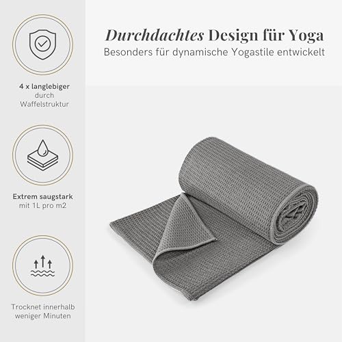 Lotuscrafts® Yoga Handtuch rutschfest für Yogamatte, Rutschfester als klassisches Yoga Handtuch rutschfest mit Noppen Dank großflächiger Silikonbeschichtung, Yogatuch r Yoga Tuch 183 x 61 cm