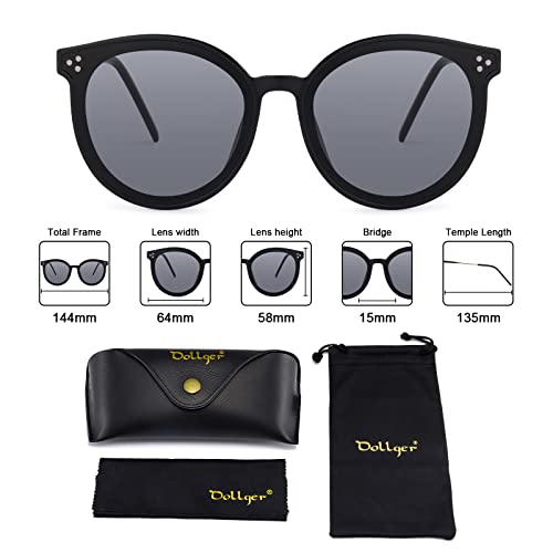 Dollger Classic Round Sunglasses for Women Men Big Black Retro Trendy Shades UV400 Sunnies Frame 5