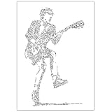 drawinside Angus Young   illustration du guitare hero du groupe de rock ACDC avec sa biographie dedans | poster guitare idée cadeau gibson SG (A4 21x30cm)