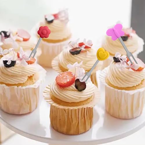 6 Stück Obstgabeln Kinder Edelstahl,Piekser Fingerfood Kinder,Kleine Gabeln,Food Picks,Mini Gabeln für Kinders Brotdose,Spieße Fingerfood Wiederverwendbare,Snack Obstspieße,Dessertgabeln Kuchengabeln