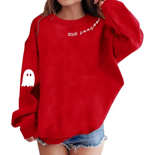 Sweatshirts for Teen Girls Oversized Trendy Fall Pullover Long Sleeve Ribbed Cuffs Halloween Ghost Pattern Clothes3