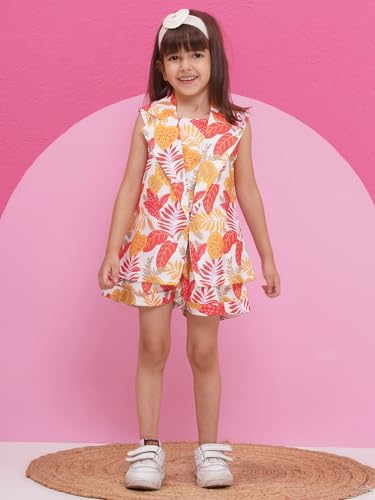 Image of AJ DEZINES Kids Clothing Floral Printed Pure Cotton Top Shorts With Jacket Cord Set for Girls