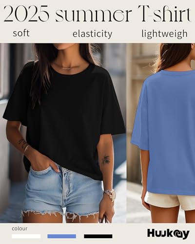 Huukeay 3 Pcs Womens Half Sleeve Top Elbow Length T Shirt Women Round Neck Basic T Shirt Summer Casual Blouses