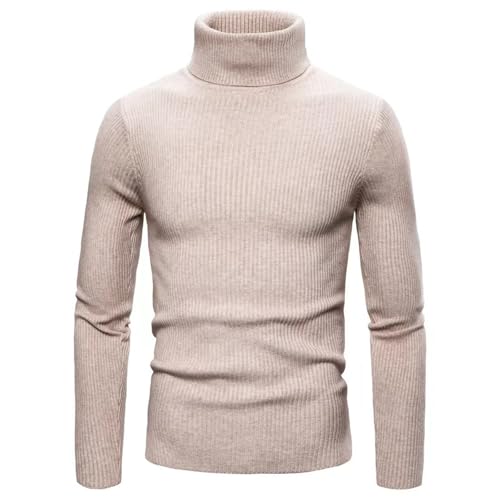 Men's Loose Solid Color Turtleneck Sweater Men's Ribbed Turtleneck Slim Fit Pullover Thermal High Neck Casual Knitted Tops