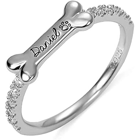 Getname Necklace Personalized Rings Bone Shaped Name Ring Sterling Silver 925 Pet Ring with Paw Print Pet Dog Lover Gifts for Women Men Size 6 1/2 Cover