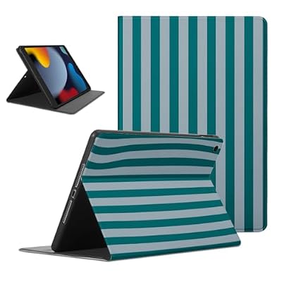 Mrtponk Vintage Retro Green Greay Striped Pattern Tablet Case for iPad 4 Case 9.7", Cute Geometric Vertical Line Stripes Print Design Slim Lightweight Trifold Stand with Soft TPU Cover for Girl Boy