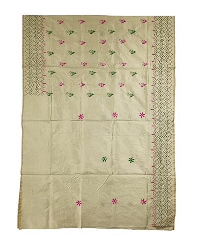 Image of SHRISTI CLOTHINGS Women's Hand Embroidered Cotton Silk Kantha Stitch Saree with Blouse Piece (SB420324 SWD56)