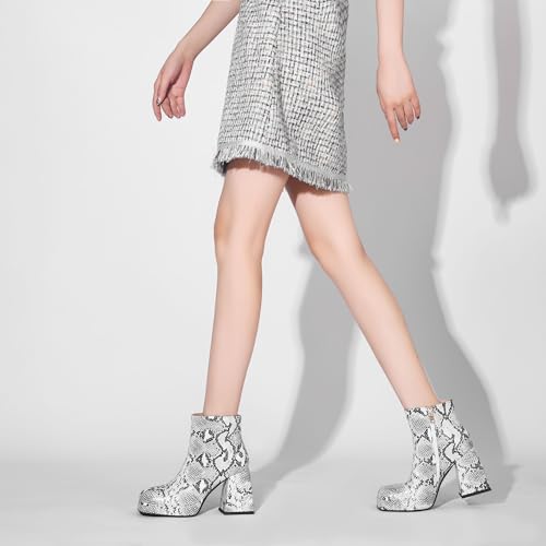 Women's Chequered Ankle Boots Artificial Snakeskin Block Chunky Heeled Booties With Side Zipper Fashion Winter Boots4