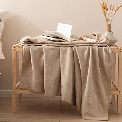 Beoty Lake Cotton Plain Waffle Throw Blanket For Adults And Kids-Soft Breathable 100% Cotton Blanket Modern Minimalism Cozy Cool Blanket For Bed, Couch, Sofa For All Seasons（Beige,Twin 80"X60"） #TOP5