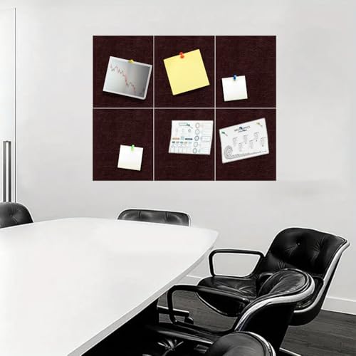 Image of Royalkart 6Pcs Rectangular Felt Bulletin Board Tiles for Wall - Brown Self-Stick Notice Board with 30 Push Pins | Pin Board for Office, Study, Home Decor, Kids Room (30x21cm)