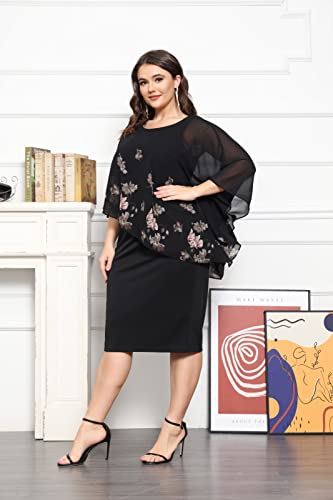 KIMCURVY Plus Size Cape Dress for Women Pencil Dress with Chiffon Overlay Wedding Cocktail Party Midi Dress4