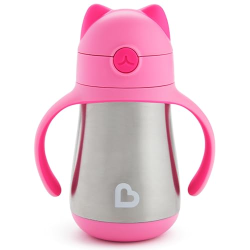 Comparison: Best Cups For Milk 7 Munchkin Cool Cat Sippy Cup for Toddlers, Stainless Steel Straw Cup, 8 Ounce, Pink