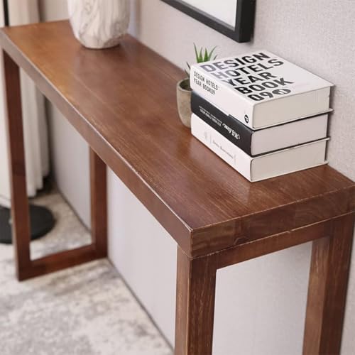 Image of 80 cm Long Solid Wood Console Table for Living Room | Wooden Modern Side Entrance Table for Home & Office | Entryway Hallway Foyer Table with Shelf Storage | Solid Wood Sheesham