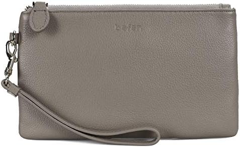 Befen White Leather Clutch Bags for Women, Small Ladies Wristlet Cell Phone Purse Wallet with Detachable Wrist Strap & Zip Closure for Evening,Holiday, Fit Phone 11 or Phone Less 6.5 Inch