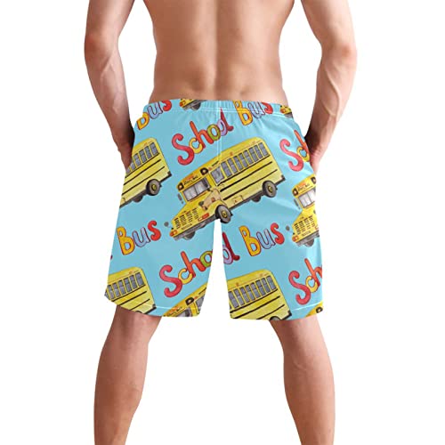 Yellow School Bus Men's Boy's Novelty Beach Shorts Swim Trunks Summer Quick Dry Bathing Suits S3