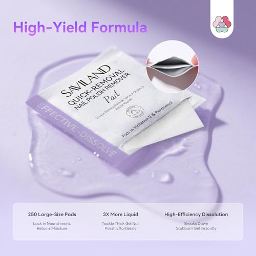 SAVILAND Advanced Gel Nail Polish Remover Pads: 250Pcs Gel Nail Polish Remover For Nails Quick Removal Travel-Friendly Soak Off Larger Wipes More Quantity For Salon Nail Supplies
