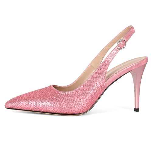 Image of YODEKS Women's Slingback Heels Pointy Toe Buckle Strap Pump Sandals Close Toe Stiletto High Heel Pumps Wedding Bridal Party Prom Shoes