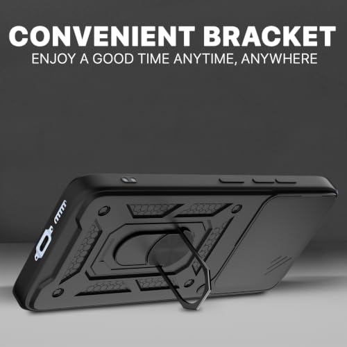 Image of Pikkme Back Cover for iQOO 15R 5G | 360 Protection Case | Sliding Camera Shield Cover & Ring Holder Stand D10 Tough Armor Bumper Case (Black)