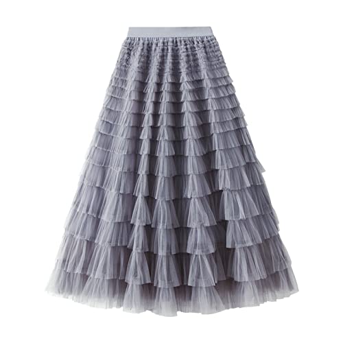 Jupe plissée en mousseline grise taille 40 - Jupe longue tutu à bulles