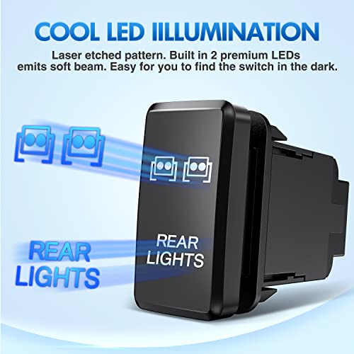 Nilight Rear Lights Push Button Switch 12V On Off Switch With Connector Wire Kit 1.54" X 0.83" Replacement For Toyota Tacoma Tundra 4Runner Fj Cruiser Hilux Fortuner, 2 Years Warranty #TOP3