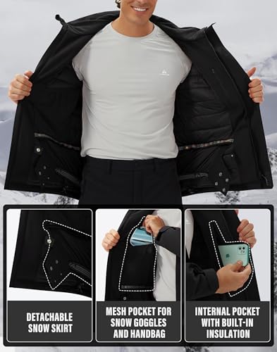 Pioneer Camp Herren Skijacke Wasserdicht Warm Atmungsaktiv Snowboardjacke Winterjacke mit Kapuze Outdoorjacke Schwarz Größe:M
