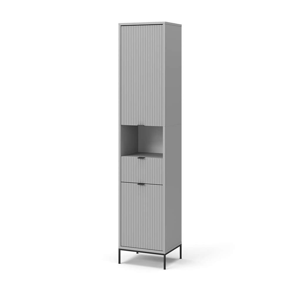 Vicco Badschrank Eliza, Grau, 40 x 190 cm | mit Türen, und Schublade, zur Aufbewahrung von Badutensilien und kombinierbar mit Eliza-Reihe